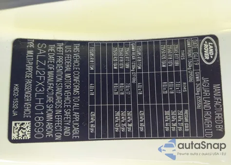 2020 Land Rover Range Rover Evoque S из США, поврежденный, VIN SALZJ2FX3LH018690